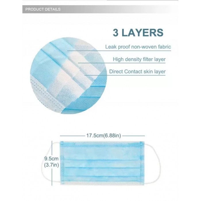 Disposable Mask, blue color, 3 layers