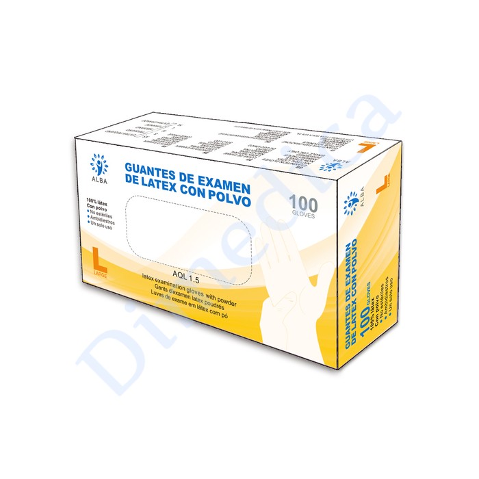 LUVA LATEX COM Pó – caixa de 100 unidades Marca ALBA